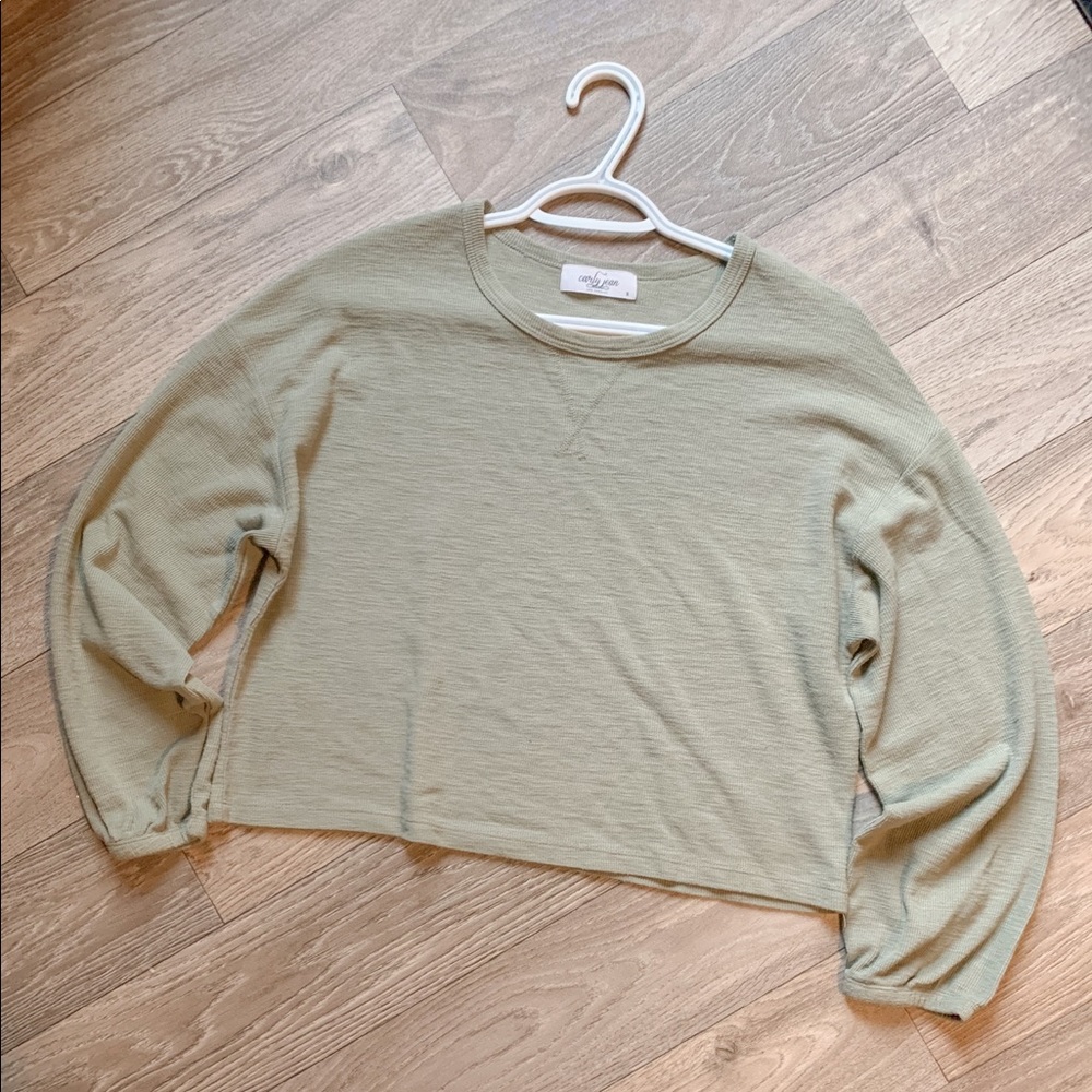 Olive Waffle Crop Top